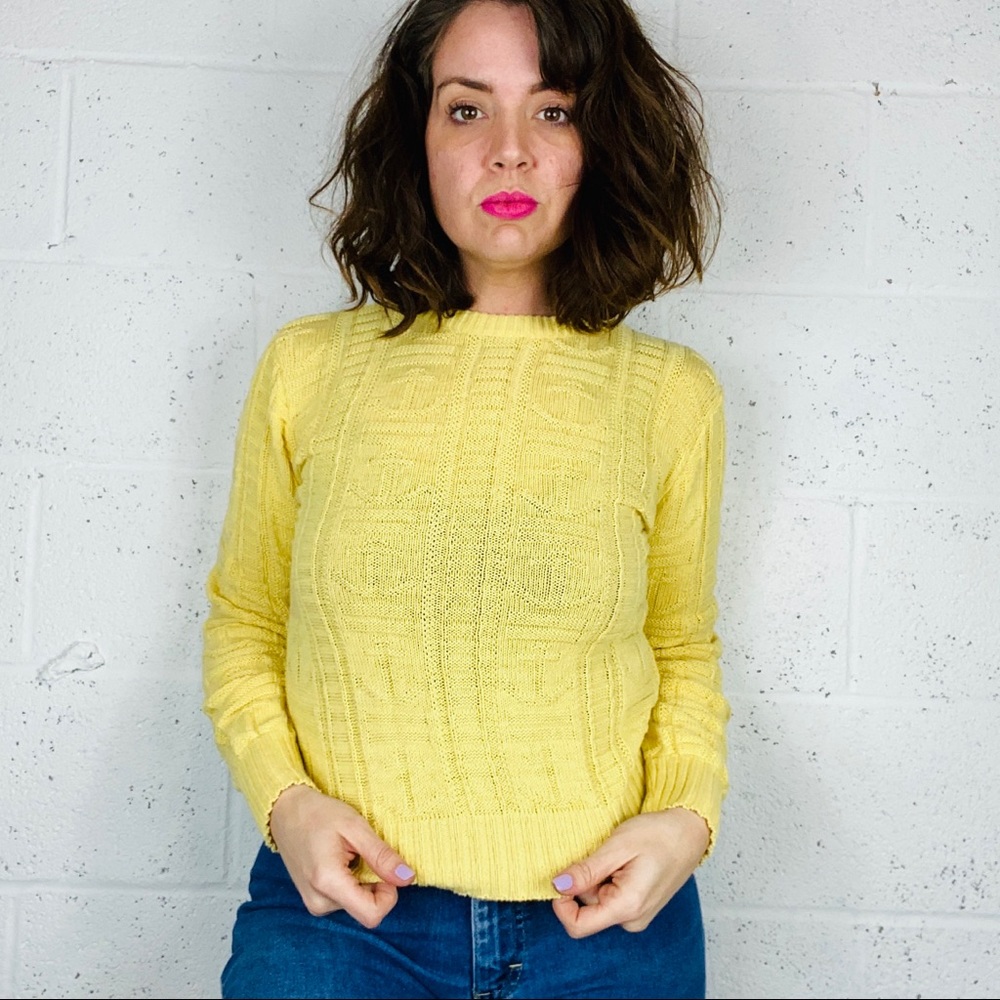 Vintage cotton yellow knit nautical sweater